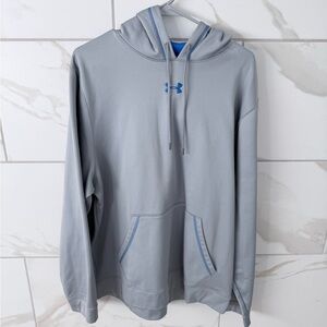 Under Armour Men's Light Gray Hoodie with Blue Accents